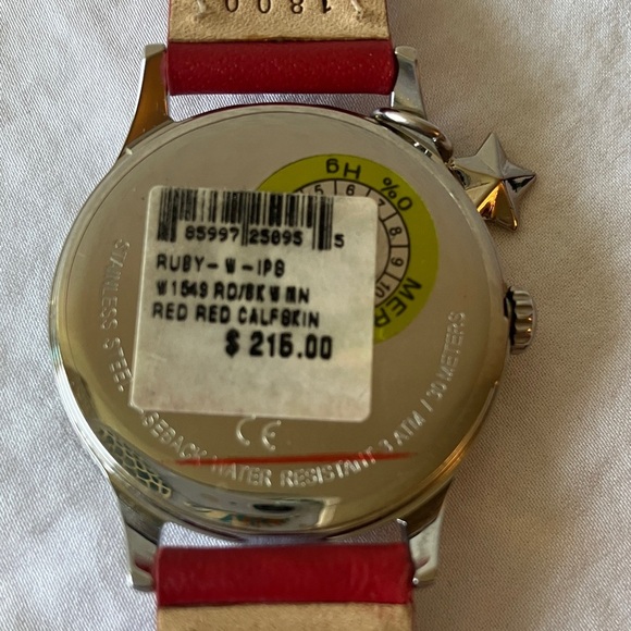 Coach: Red Leather Strap Watch- Silver Tone- Star Charm main image 8